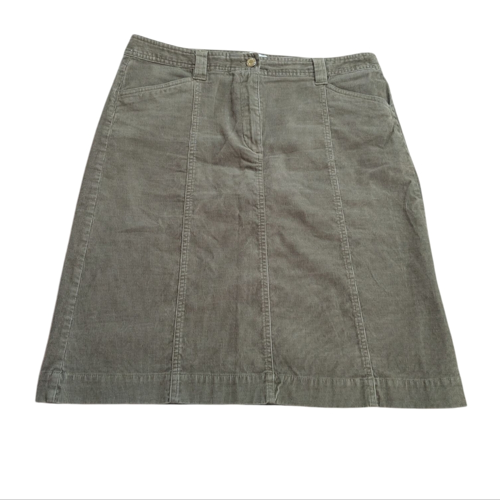 Talbots Skirt Olive Green Corduroy Cotton Blend  Midi Skirt Sz 12 *NWOT